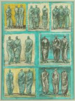 Henry Moore (British 1898-1986) Studies of three standing figures,  lithograph, 29 x 21cm  signed