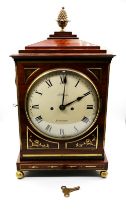 J. Poole of London, rosewood bracket clock with brass floral inlay to front, sides and edges,