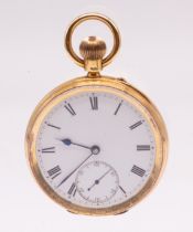 An 18ct gold open faced pocket watch, by Wolford & Son of Banbury Oxford, comprising a white dial