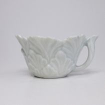 A small Worcester porcelain leaf shaped butter bowl painted with flower sprays, circa 1758-65