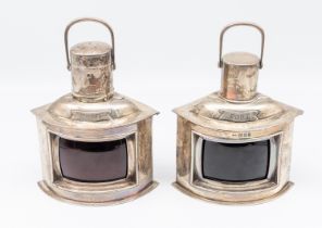 A pair of George V novelty silver Ships 'Port' lanterns, both with hinged covers, one cover second