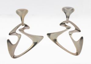 Georg Jensen- a pair of Modernist Danish 'Amoeba' silver drop earrings, designed by Henning Koppel