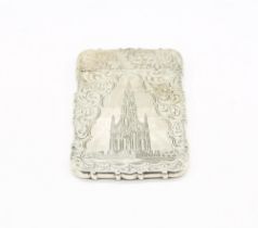 Scottish Interest: a Victorian silver Castle Top card case, the centre engraved with a view of the