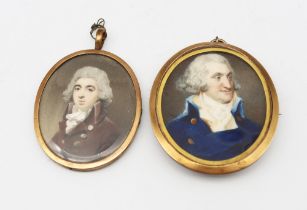 English School (late 18th Century) Portrait miniature of a Gentleman, powdered hair, blue coat