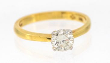 A diamond and 18ct gold solitaire ring, comprising a round brilliant cut diamond, weighing approx