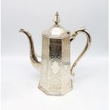 A Victorian Aesthetic silver four piece tea set consisting of tea pot, coffee pot, twin handled