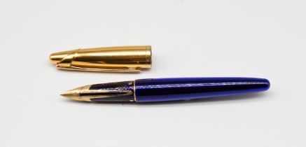 A vintage Waterman Paris Edson sapphire blue fountain pen, no 00255, with translucent blue resin