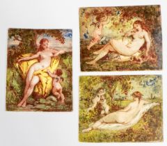 Three 19th Century Wedgwood porcelain plaques painted with classical figures of a lady and child set