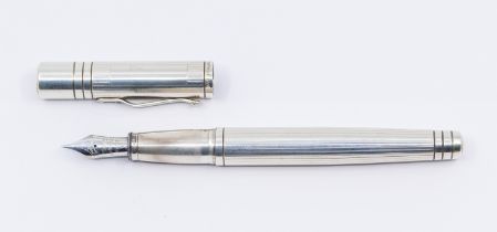 A 925 sterling silver Yard-o-Led fountain pen and cover, fluted body with 18K - 750 white gold