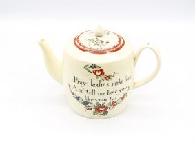 An 18th Century Creamware teapot and cover, circa 1780, with floral painted decoration and