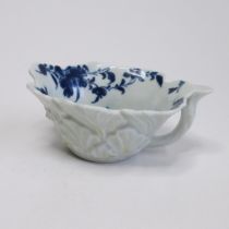 A Worcester press moulded butter boat, painted in blue with the ' Butter boat Mansfield' pattern,
