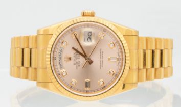 Rolex- a Gentleman's 18ct gold diamond set Oyster Perpetual Day-Date wristwatch, comprising a signed