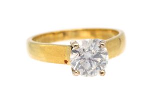 A 1.50 carat diamond and 18ct gold solitaire ring, comprising a round brilliant cut diamond weighing