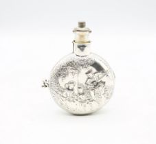 A Victorian silver large scent bottle holder, the circular body chased with 18th Century figures,