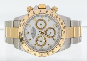 Rolex: a Gentleman's automatic Daytona two tone steel cased wristwatch, comprising a signed white