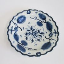 A Worcester dessert plate, of lobed circular shape and painted in blue with the 'Rubber Tree Plant'
