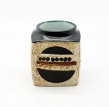 Troika Pottery - a small marmalade jar, with geometric designed panels, designed by Honor Curtis,
