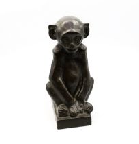 Etha Richter (1883-1977), a German bronze figure of a Sitting Monkey, signed to rectangular base