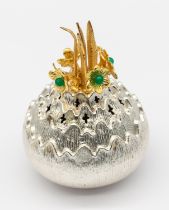 Christopher Nigel Lawrence - a textured silver floral shaped pomander, having silver coloured