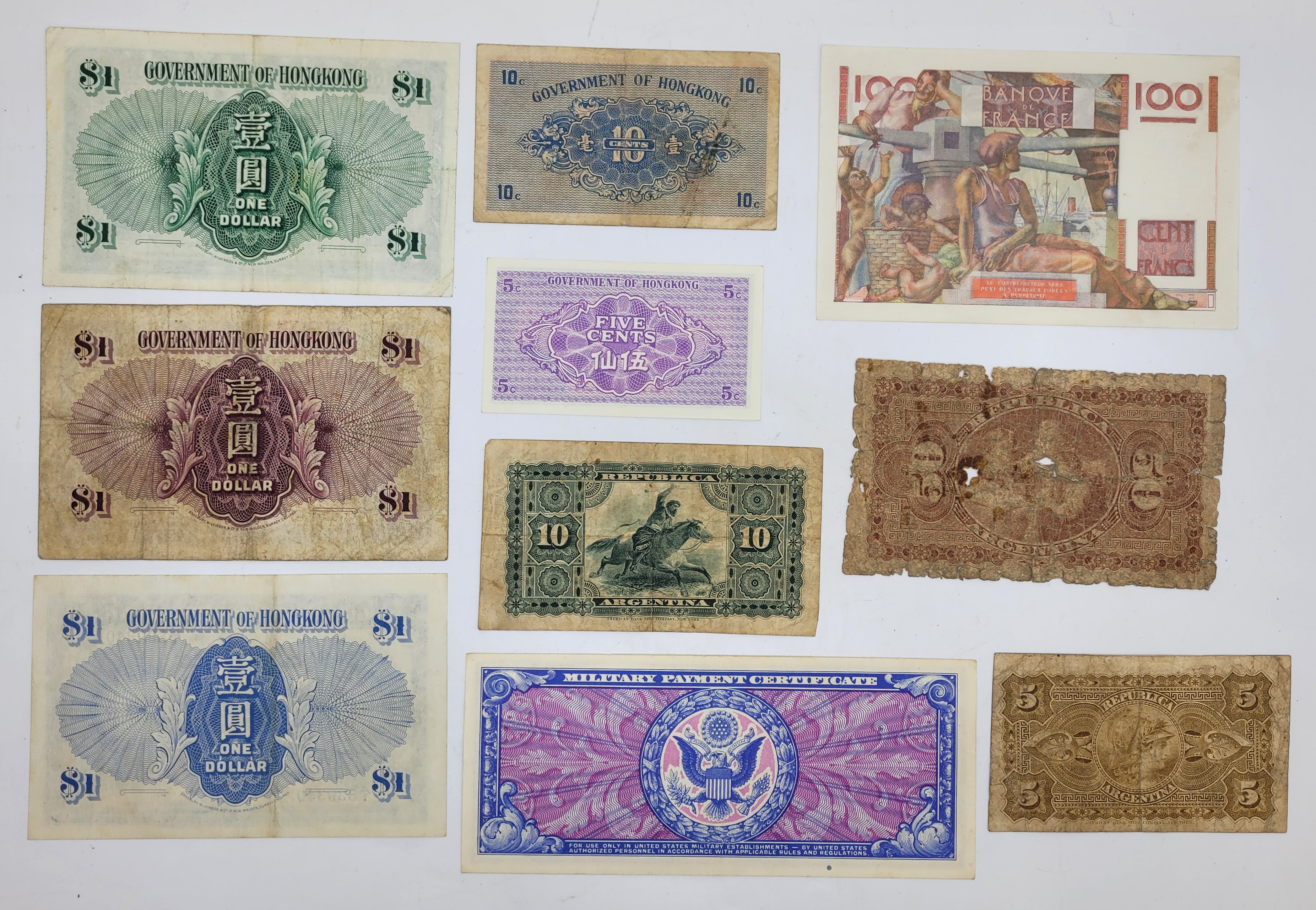 A U.S. 10 dollars series 481 Military Payment Certificate, c.1951-54. Also Hong Kong: five George VI - Image 6 of 6