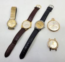 A collection of five various dress watches, to include: a Zenith stainless steel gentleman's