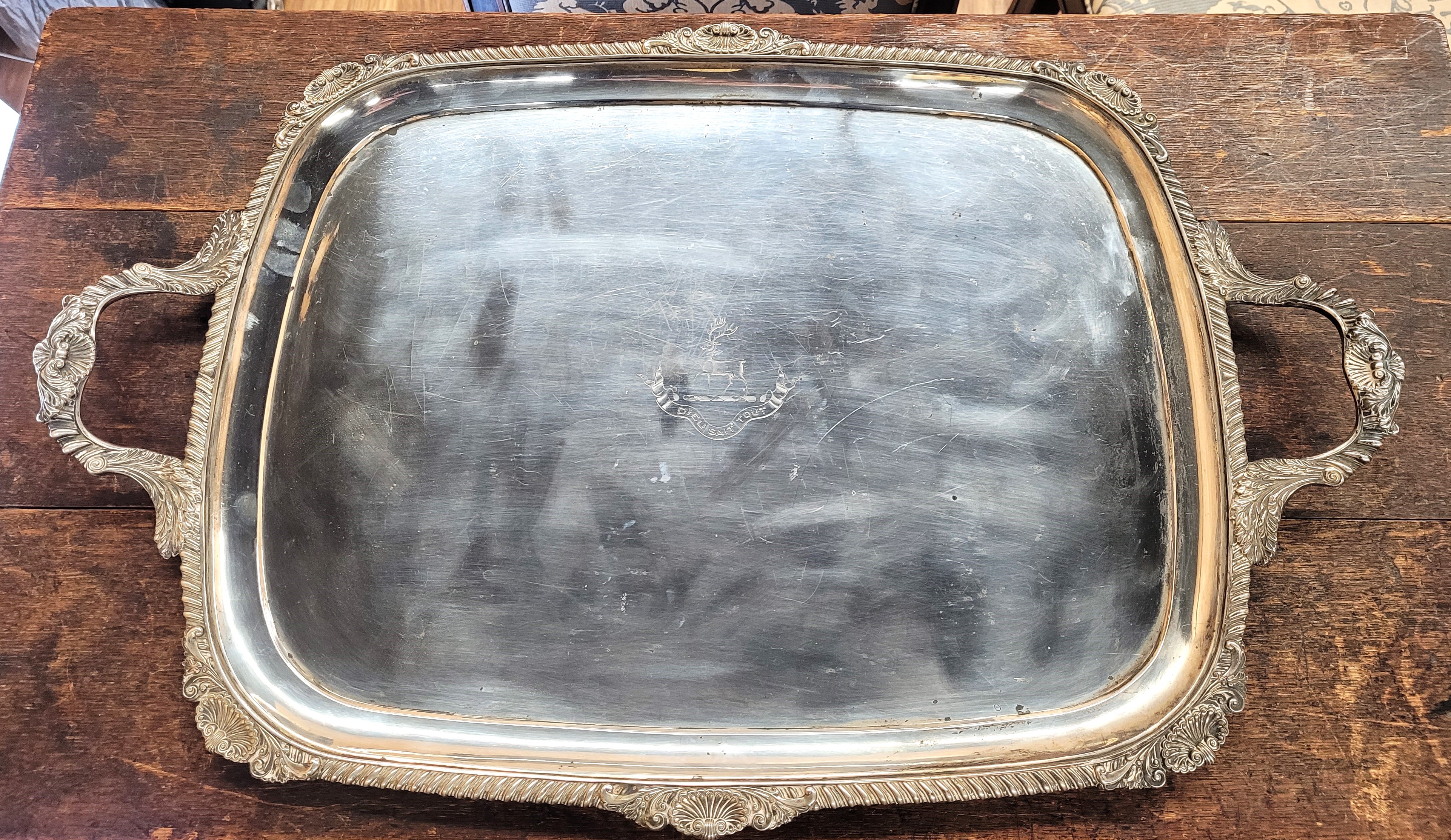 A large Victorian silver twin handled tray, by Walter & John Barnard, London 1893, of near - Image 5 of 12