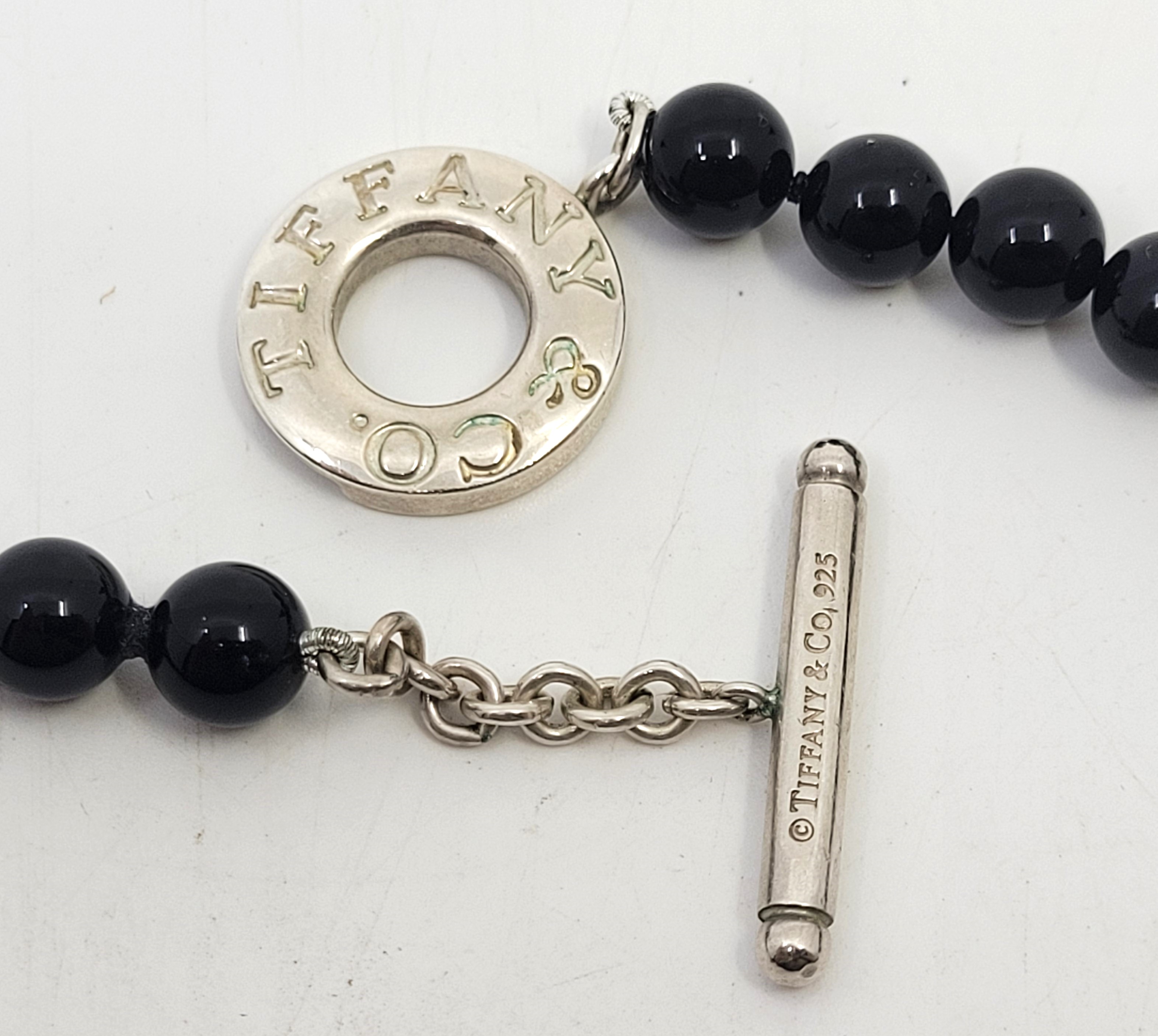 A Tiffany & Co. sterling silver black onyx bead necklace, London hallmarked, stamped "Tiffany & - Image 3 of 12