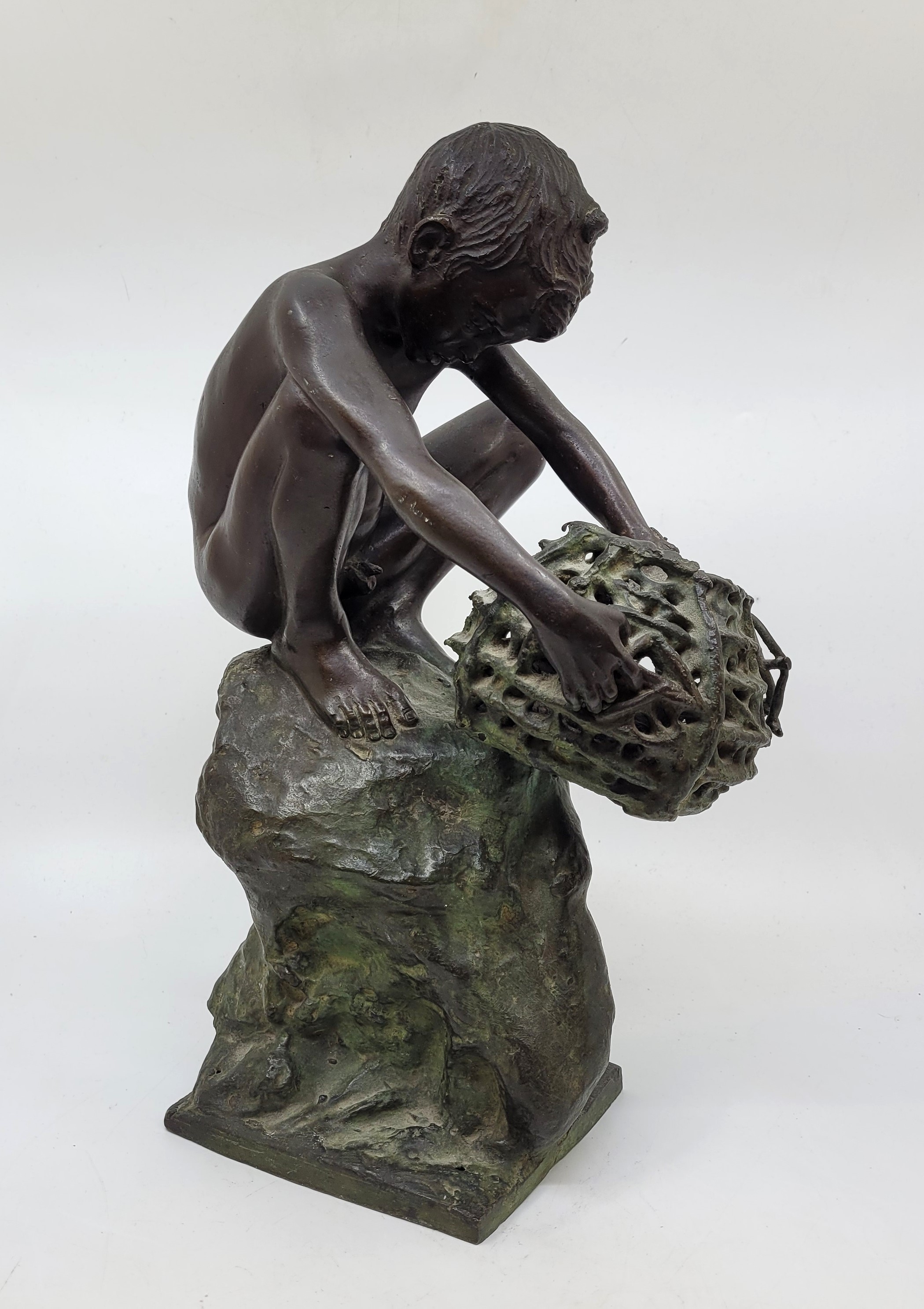Achille D'Orsi (Naples 1845-1929), "Boy octopus fishing", a bronze figure modelled as a nude boy - Image 7 of 15