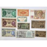 A U.S. 10 dollars series 481 Military Payment Certificate, c.1951-54. Also Hong Kong: five George VI