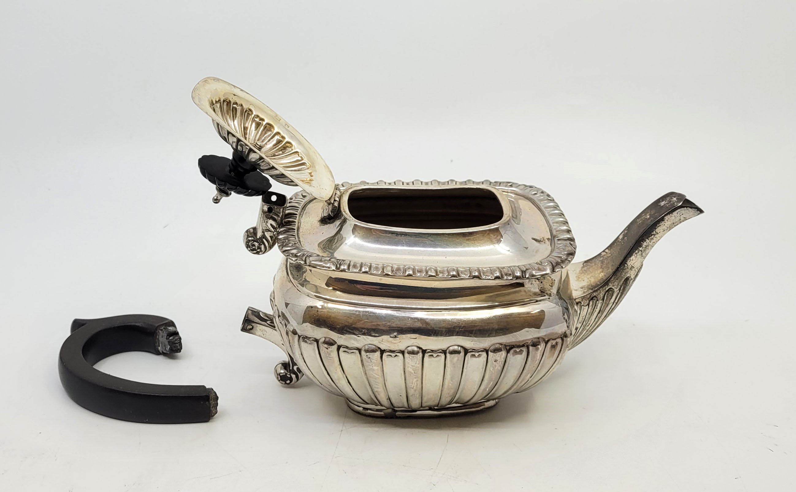 A Victorian silver three piece tea service, by W Spurrier & Co, Birmingham 1897, comprising ebony - Image 9 of 9