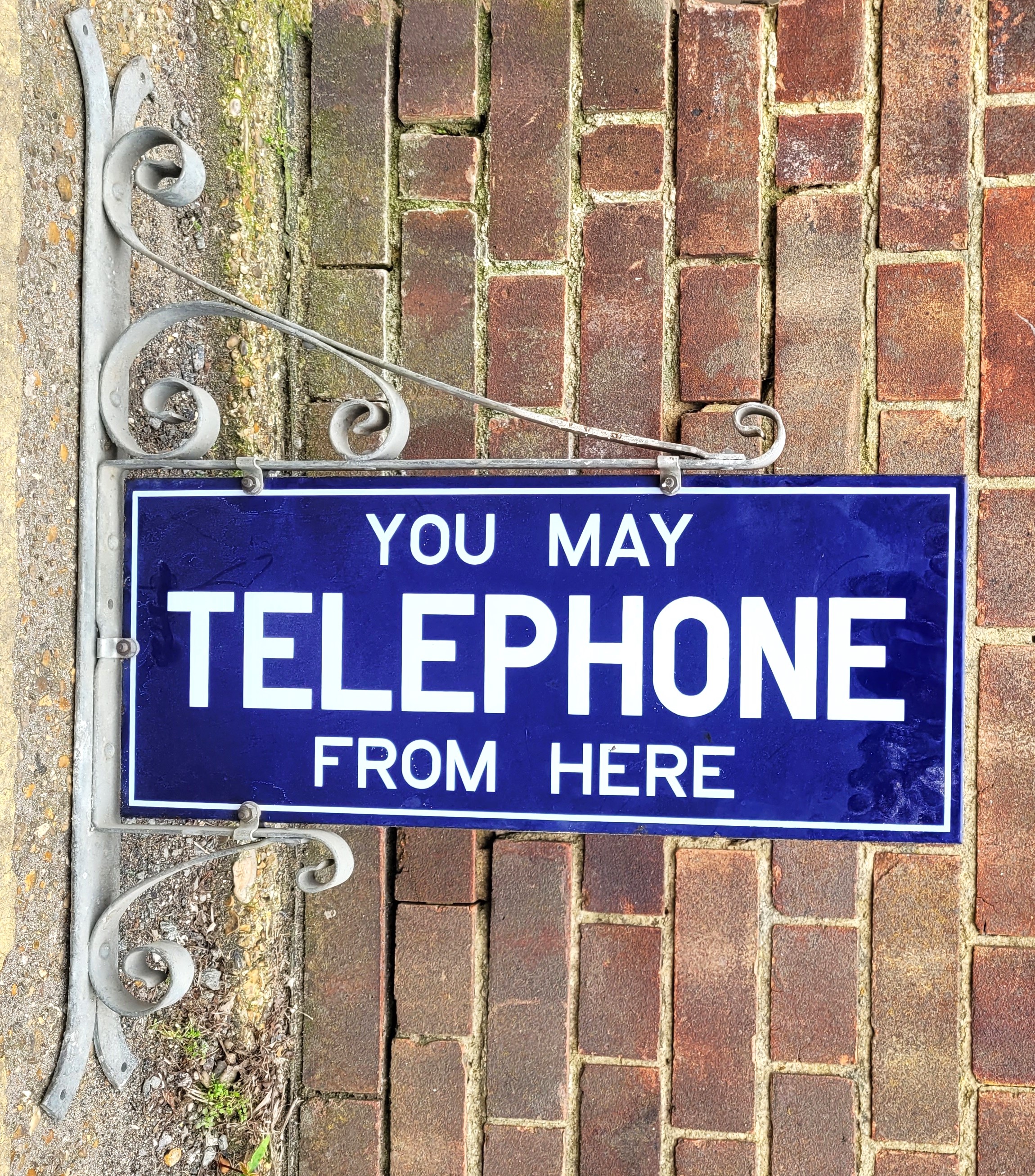 "You May Telephone From Here", an original double sided enamelled sign, 23cm x 55.8cm, with - Image 2 of 2