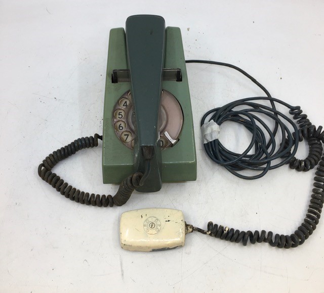 A vintage green telephone (TELE2/722 F, PO FDI, BATCH SAMPLED FWR 78/2)