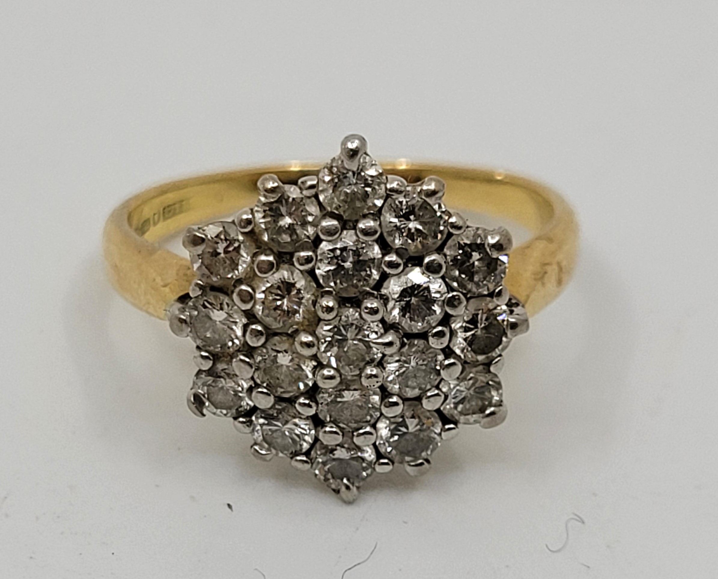 An 18ct. gold diamond cluster ring, having domed hexagonal mount pave set twenty-one round brilliant - Image 2 of 9