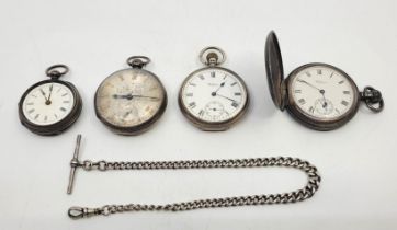 A Victorian silver open face pocket watch, key wind, having engine turned and engraved Roman numeral