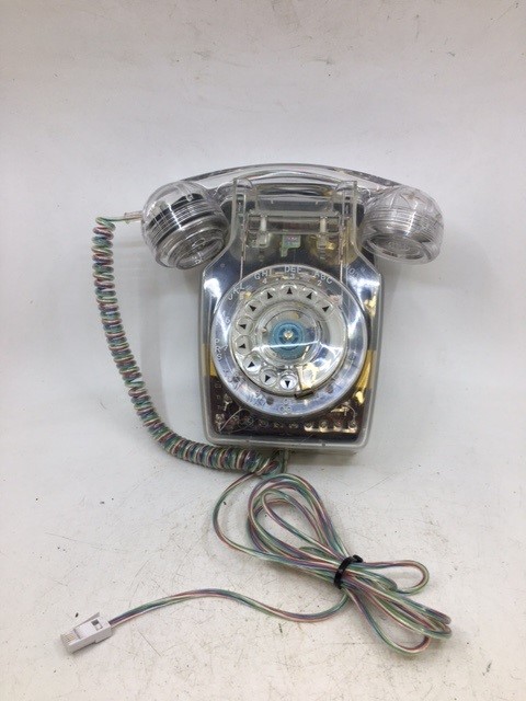 A vintage clear plastic wall hanging telephone, Post Office model 741, GNA, 78/2, (3/DCO/659), (1/