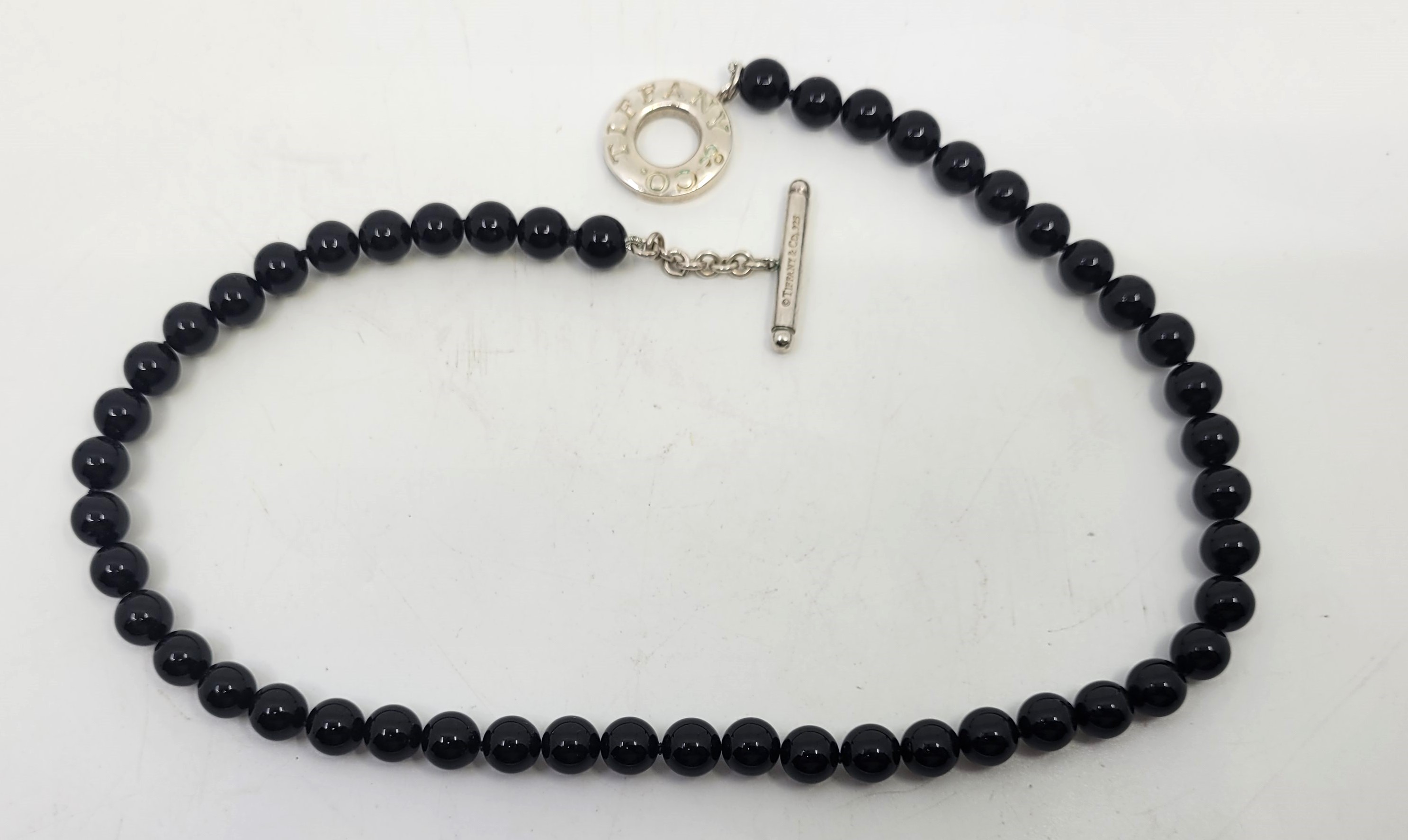 A Tiffany & Co. sterling silver black onyx bead necklace, London hallmarked, stamped "Tiffany & - Image 2 of 12