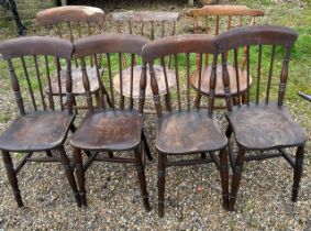 A set of 5 Antique stick back kitchen chairs and two associated 19th cent kitchen chairs