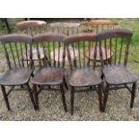 A set of 5 Antique stick back kitchen chairs and two associated 19th cent kitchen chairs