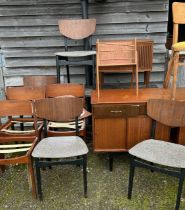A qty of Schreiber Mid Century furniture , chairs record player sideboard and others