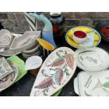 A large collection of art pottery and glass to include Poole , Wade ,  studio pottery and others