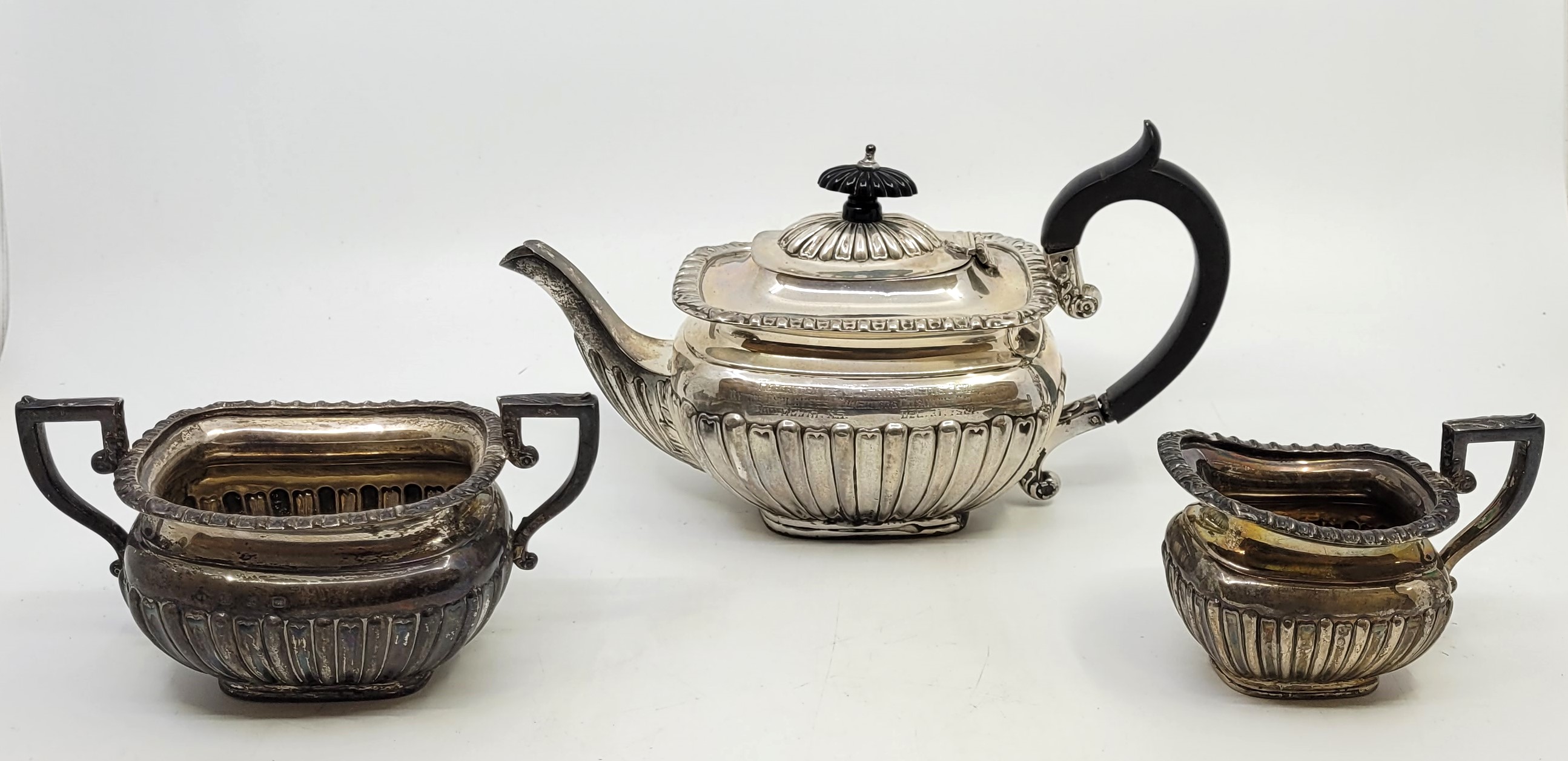 A Victorian silver three piece tea service, by W Spurrier & Co, Birmingham 1897, comprising ebony - Image 4 of 9