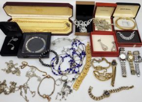 A collection of costume jewellery, to include: ladies' wrist watches, charm bracelets, necklaces et