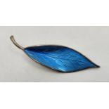 A David Anderson sterling silver and blue guilloche enamel leaf brooch, impressed makers mark and "