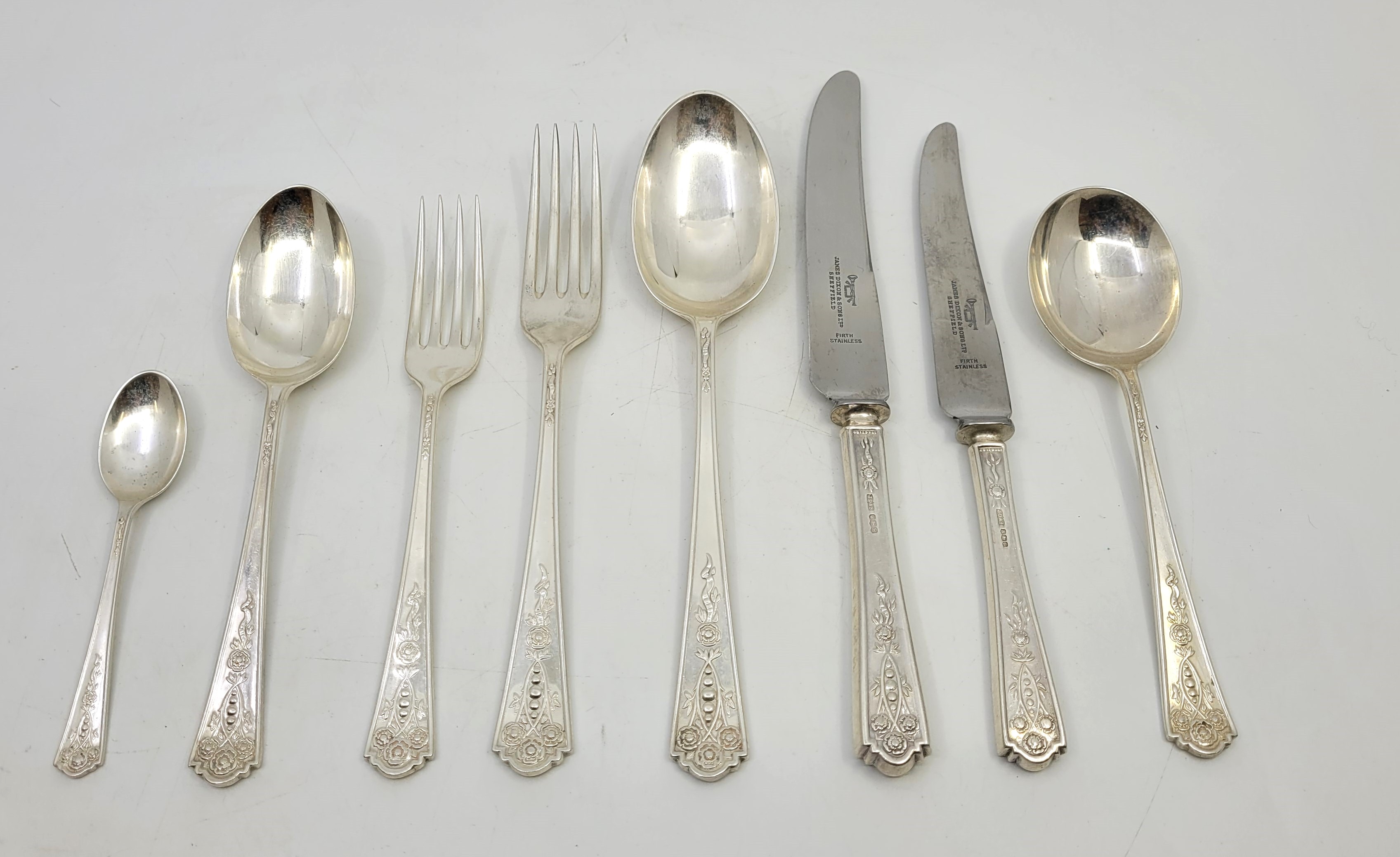 A set of silver flatware for six place settings, by James Dixon & Sons Ltd, Sheffield 1964-66,