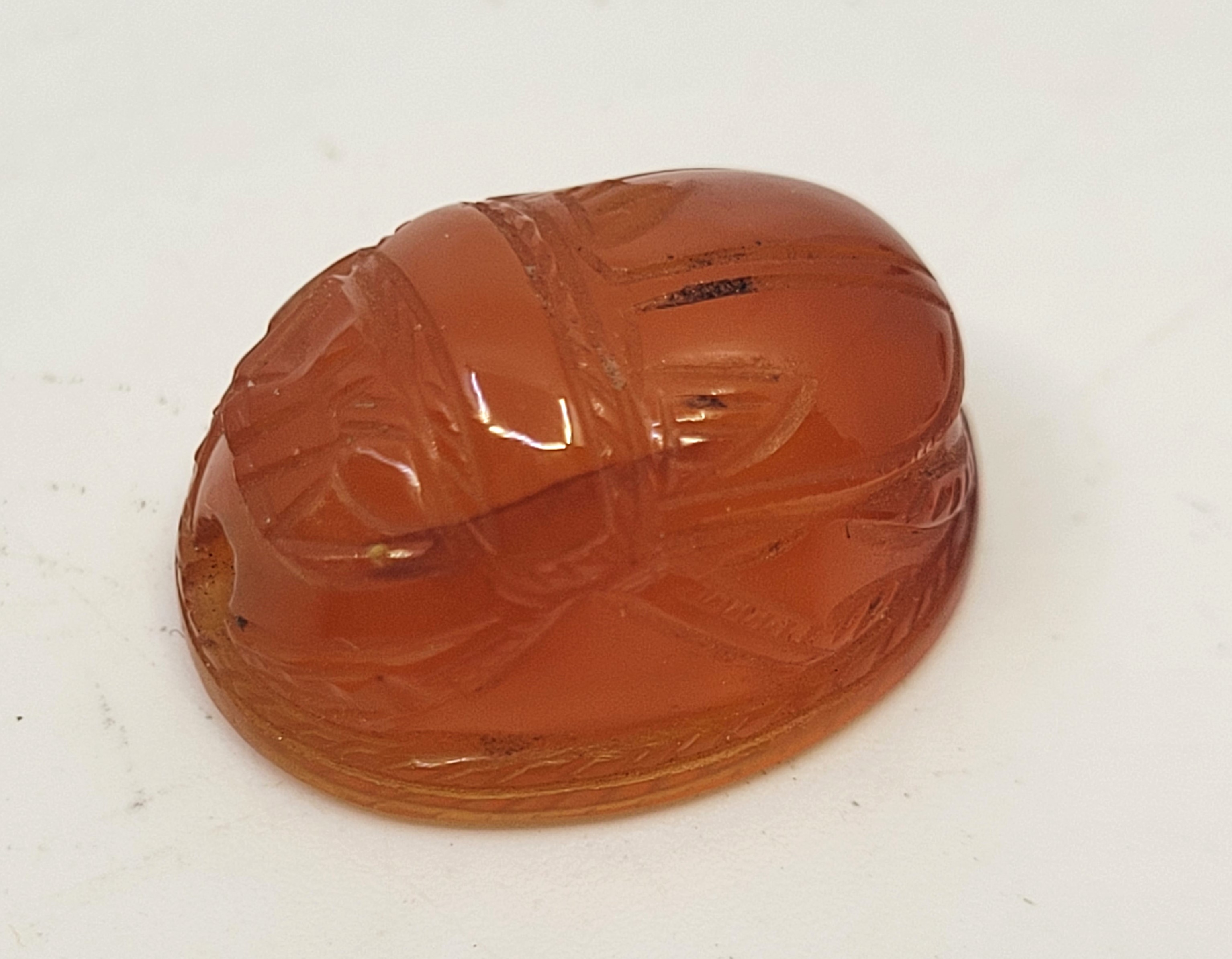 Three various carnelian scarab beetle intaglios/seals, two carved with intaglio of a standing figure - Image 3 of 30