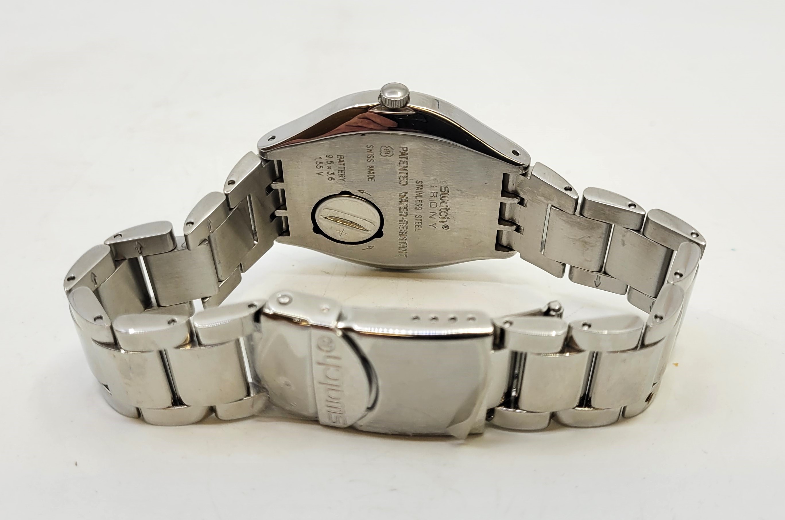 A Swatch Irony stainless steel quartz bracelet watch, unused in original box with papers, together - Image 3 of 18