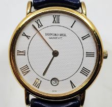 A Raymond Weil model 9124 18ct. gold plated quartz wrist watch, having signed circular Roman numeral