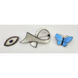 A Marius Hammer .930 silver, blue and white guilloche enamel brooch, of navette form, stamped makers