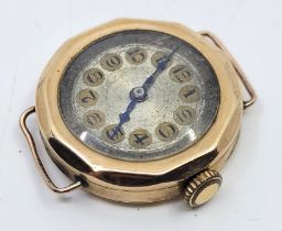A 9ct. rose gold wrist watch, c.1925, having engine turned silver dial with Arabic numeral chapter