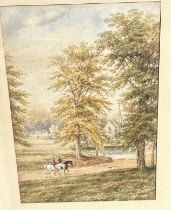 A large 19th cent  watercolor of a park signed Earkshaw  another watercolor and a collection of